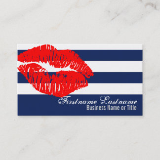 Carte De Visite Lèvres rouges sur la coutume bleue et blanche