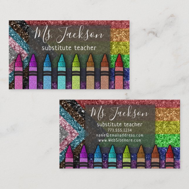 Carte De Visite LGBTQ Parties scintillant Nom de l'enseignant Cray (Devant / Derrière)