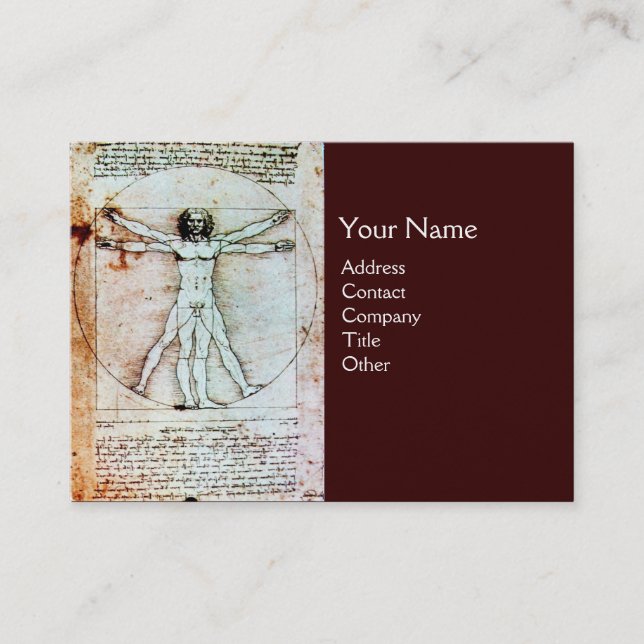 Carte De Visite L'HOMME VITRUVIEN, Antique Parchemin or métallique (Devant)