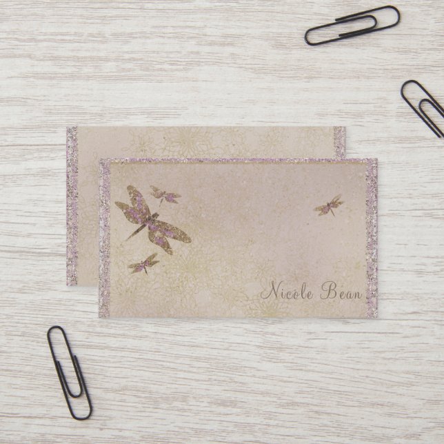 Carte De Visite Libellules violettes et dorées Libellule Glam Bril (Devant/Arrière en situation)