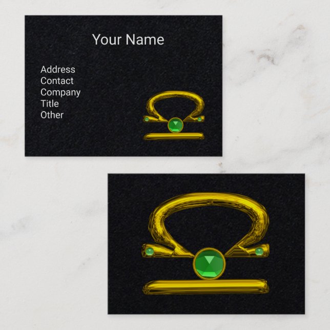 Carte De Visite LIBRA GOLD ZODIAC JEWEL, Vert Emeraude Noir (Devant / Derrière)