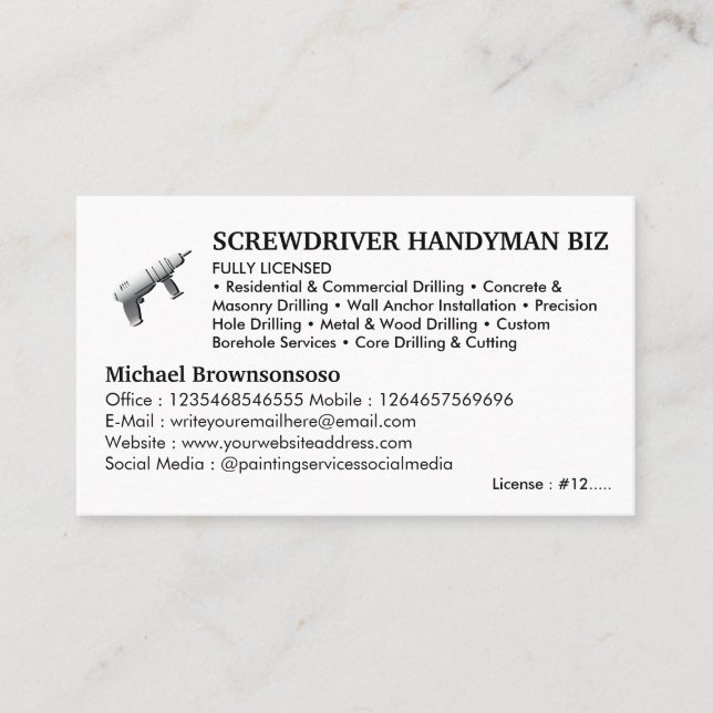Carte De Visite Licensed Handyman (Devant)