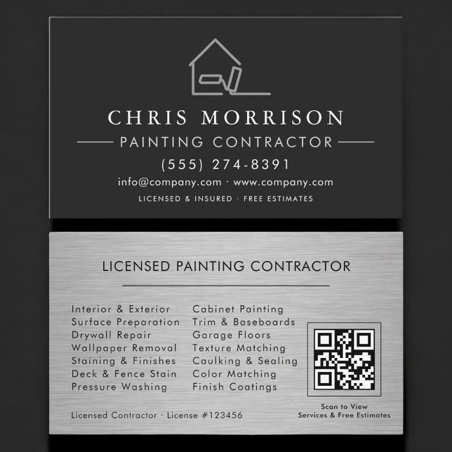 Carte De Visite Licensed Painting Contractor QR Code Professional (Créateur téléchargé)