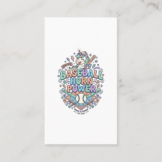 Carte De Visite Licorne Baseball Corne Puissance Kawaii Conception (Devant)