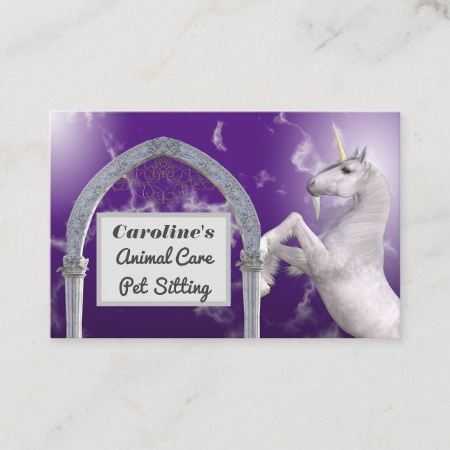 Carte De Visite Licorne Cheval Marbre Violet Soins Animaux (Devant)