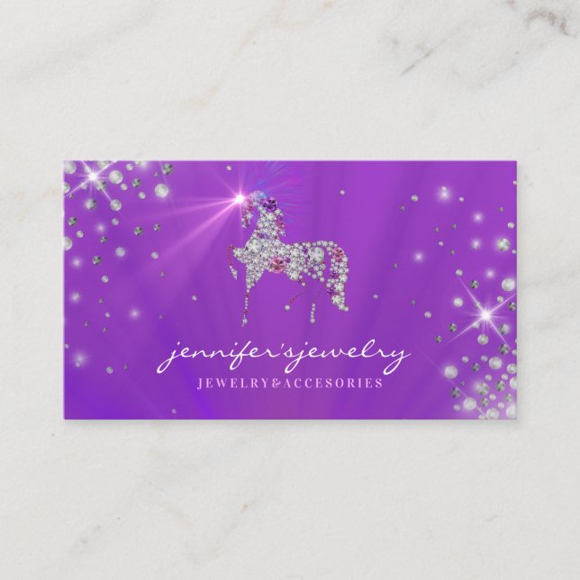 Carte De Visite Licorne cheval scintille violet joaillier diamant (Devant)