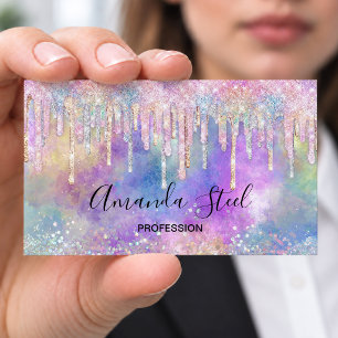 Carte De Visite Licorne chic colorée dégoulinant de paillettes