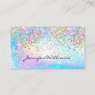 Carte De Visite Licorne Élégante Paillettes Brillantes Holographiq
