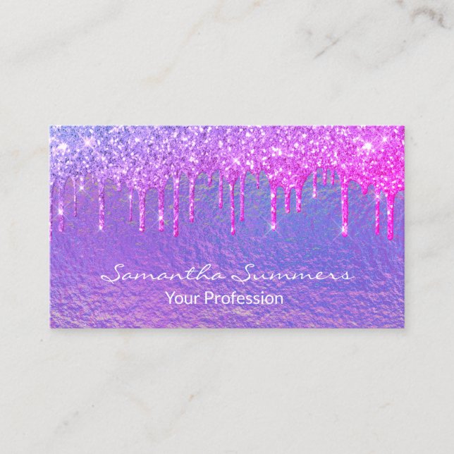 Carte De Visite Licorne Holographique Iridescente Violette Glam (Devant)