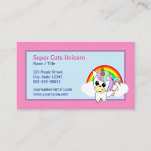 Carte De Visite Licorne mignonne. Arc-en-ciel et fond rose