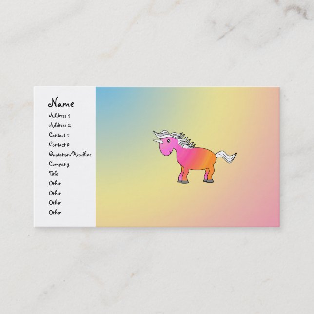 Carte De Visite Licorne rose et orange (Devant)