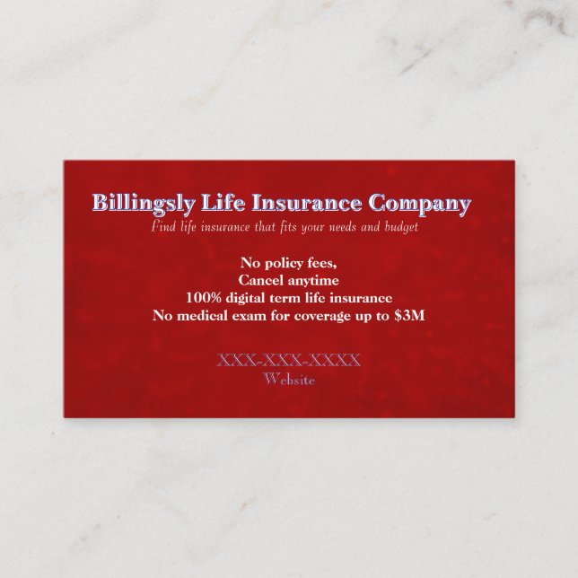Carte De Visite “Life Insurance” Business Card (Devant)