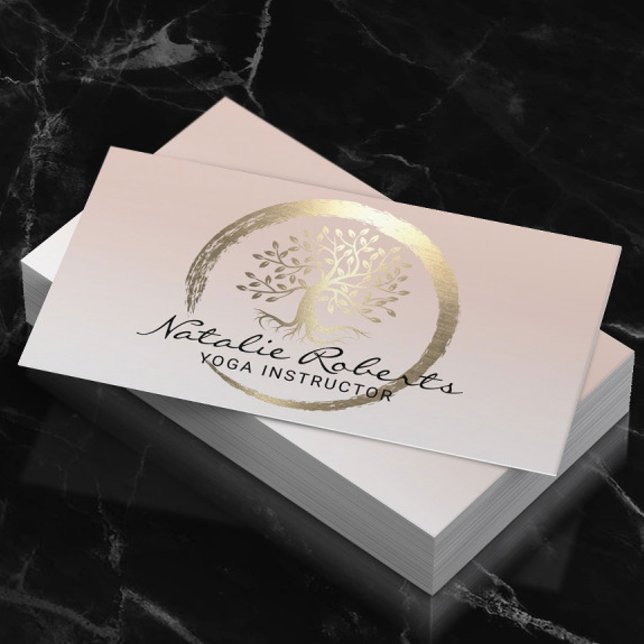 Carte De Visite Life Tree Gold Circle Yoga Méditation Spa de bien- (Créateur téléchargé)