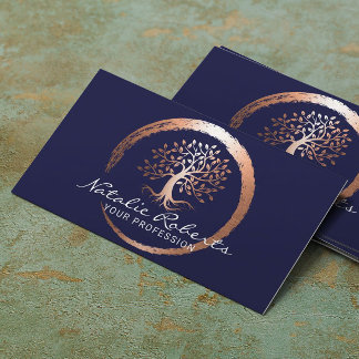 Carte De Visite Life Tree Gold Circle Yoga Wellness Spa Navy Blue