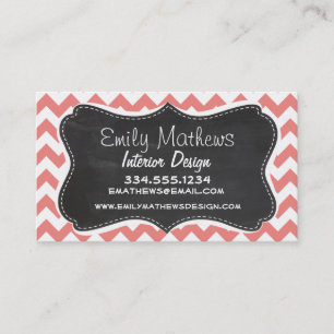 Carte De Visite Light Coral Chevron Stripes; chalkboard