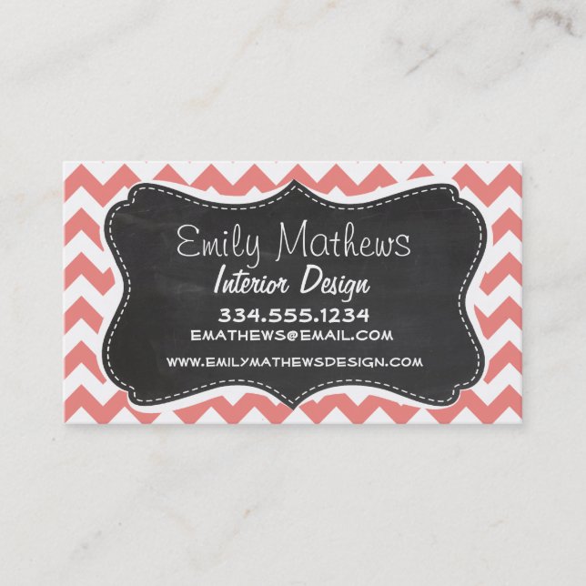 Carte De Visite Light Coral Chevron Stripes; chalkboard (Devant)