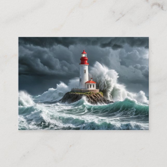 Carte De Visite Lighthouse Ocean Storm Majestic Puissante vague (Devant)