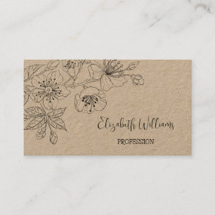 Carte De Visite Ligne artistique botanique à motif floral noir ave