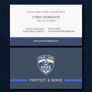 Carte De Visite Ligne Bleue Mince Logo personnalisé Officier de po