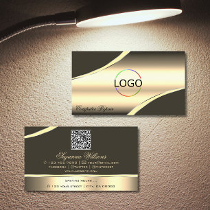 Carte De Visite Ligne de Décor Brown Or de luxe Logo Code QR