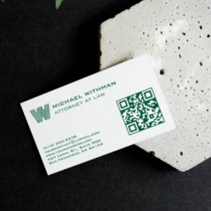 CARTE DE VISITE LIGNE DE MONOGRAMME VERT QR AVOCAT EXPERT-COMPTABL