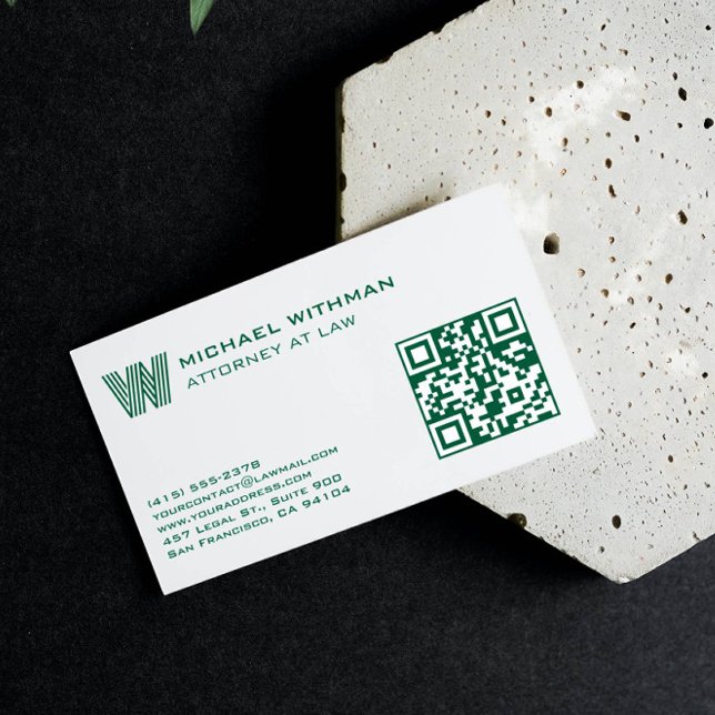 CARTE DE VISITE LIGNE DE MONOGRAMME VERT QR AVOCAT EXPERT-COMPTABL (Créateur téléchargé)