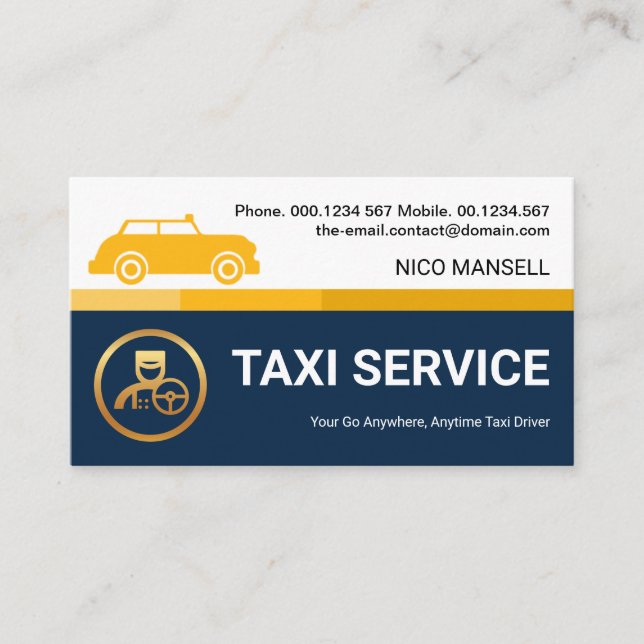 Carte De Visite Ligne de Taxi Jaune Spécial Chauffeur de location  (Devant)