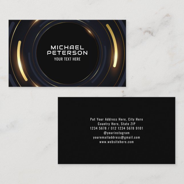 Carte De Visite Ligne d'or radiale luxueuse | Futuriste moderne (Devant / Derrière)