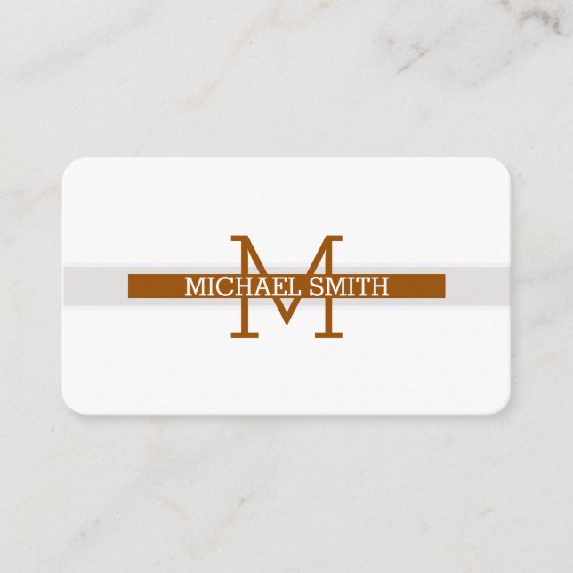 Carte De Visite Ligne horizontale Brown moderne Monogramme (Devant)