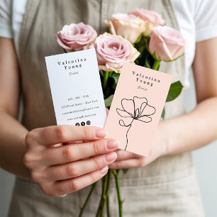 Carte De Visite Ligne rose vif moderne art dessin floral élégant