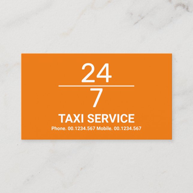 Carte De Visite Ligne simple 24h/24, 7j/7 Service de Taxi Jaune (Devant)