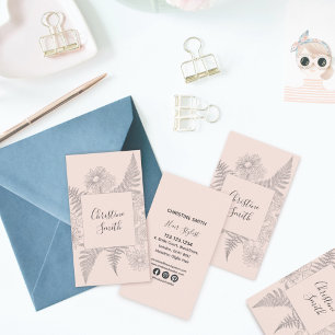 Carte De Visite Ligne simple dessinée rose Blush Floral Daisy Beau