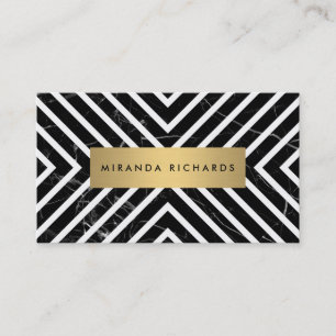 Carte De Visite Lignes chics Marbre noir Blancs rayures II