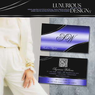 Carte De Visite Lignes courbes bleu-noir intelligentes Monogramme