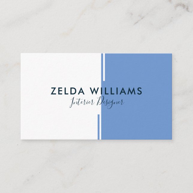Carte De Visite Lignes géométriques minimalistes bleu et blanc en  (Devant)