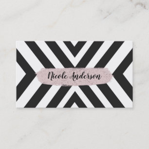 Carte De Visite Lignes Géométriques Noir Blanc Chic Brosse Rose Mo