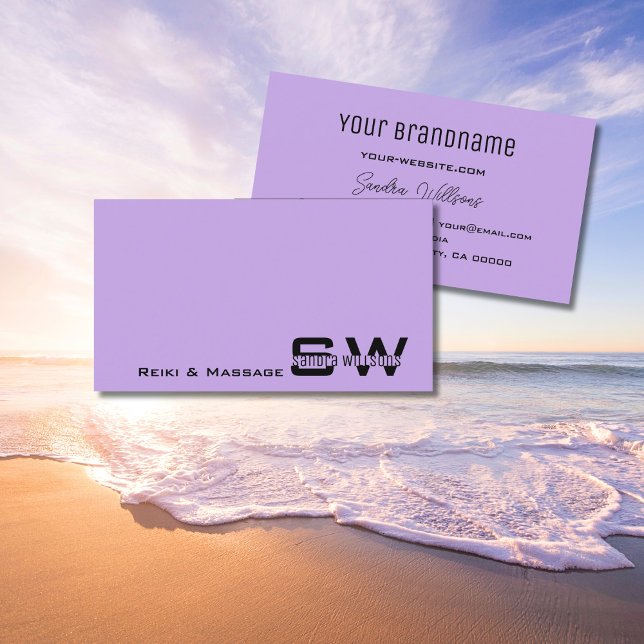 Carte De Visite Lilac clair simple avec Monogramme Chic Purple (Créateur téléchargé)