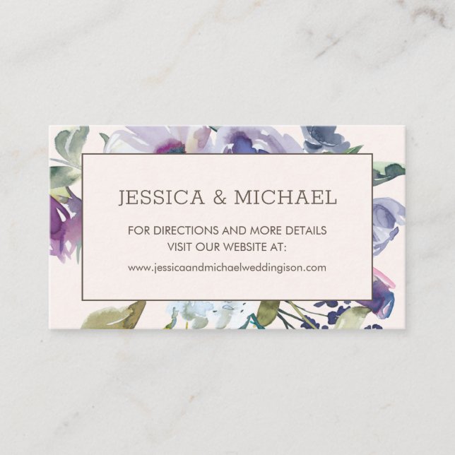 Carte De Visite Lilac Dusty Blue Floral Boho Site Mariage (Devant)