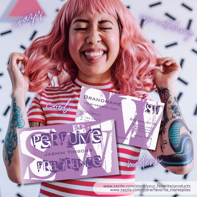 Carte De Visite Lilac moderne violet blanc chic avec initiales (Créateur téléchargé)