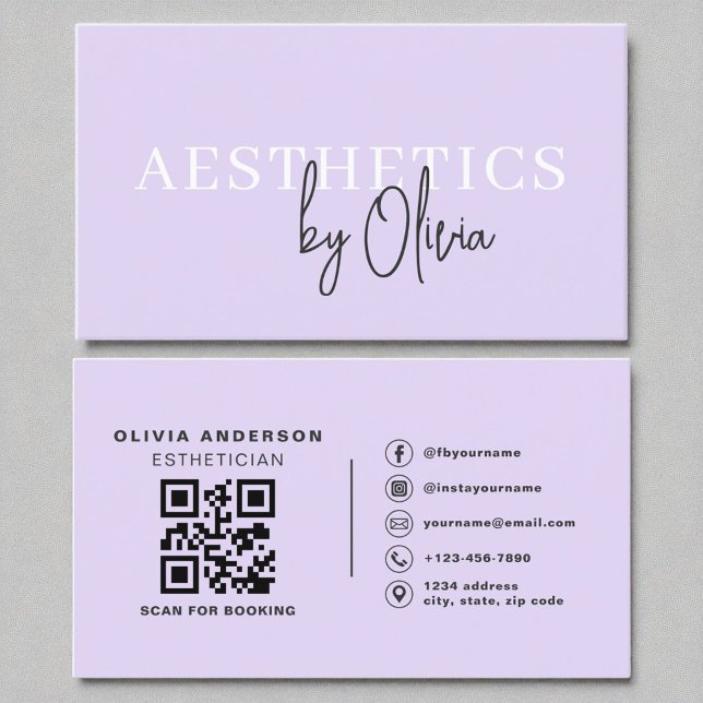 Carte De Visite Lilac Purple Skincare Esthétique QR Code (Créateur téléchargé)