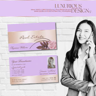 Carte De Visite Lilac Rose Gold Décor Fleur magnifique avec photo