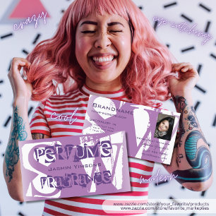 Carte De Visite Lilac violet blanc moderne avec photo et monogramm