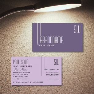 Carte De Visite Lilac violet élégant avec Initiales Professionnel