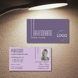 Carte De Visite Lilac violet élégant avec logo et photo moderne