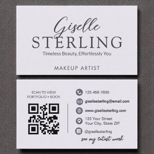 Carte De Visite Lilac violet moderne Script élégant QR Code