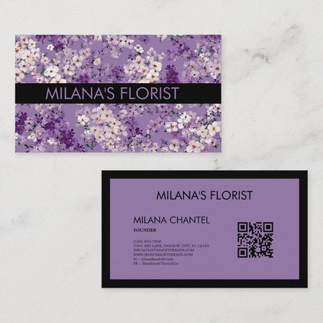 Carte De Visite Lilas Daisy Fleur Moderne Tendance Fleuriste  (Devant / Derrière)