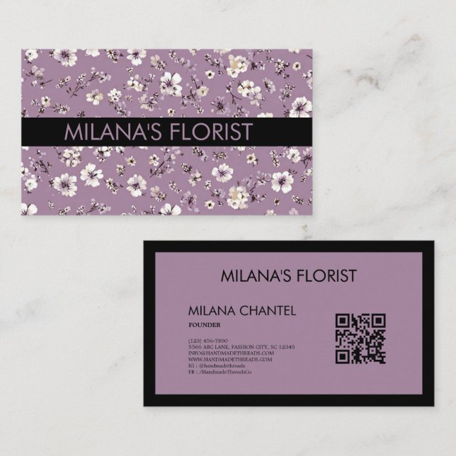Carte De Visite Lilas Daisy Fleur Moderne Tendance Fleuriste  (Devant / Derrière)