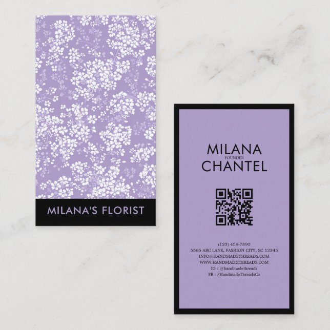 Carte De Visite Lilas Daisy Fleur Moderne Tendance Fleuriste (Devant / Derrière)