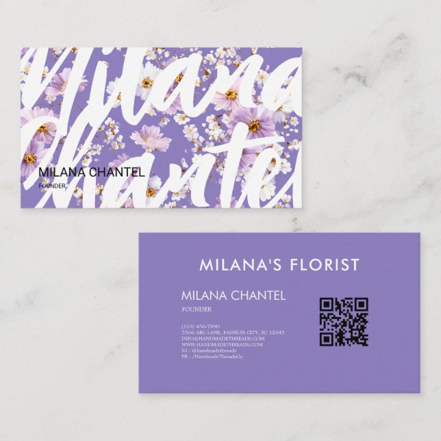 Carte De Visite Lilas Daisy Fleur Moderne Tendance Fleuriste (Devant / Derrière)