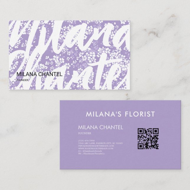 Carte De Visite Lilas Daisy Fleur Moderne Tendance Fleuriste (Devant / Derrière)